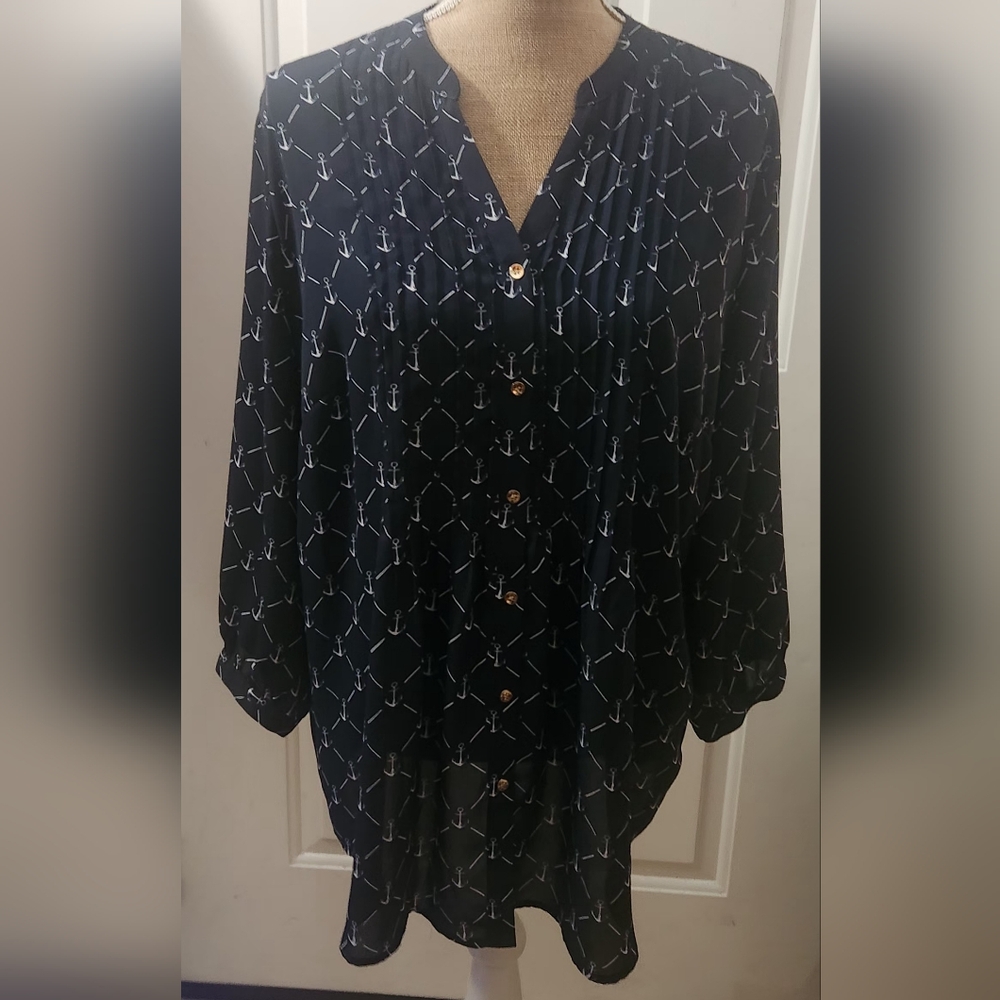 Charter Club Navy Blue Nautical Blouse Size XL